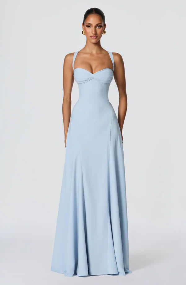Sweetheart Wedding Guest Maxi Dress for Women - Blue White