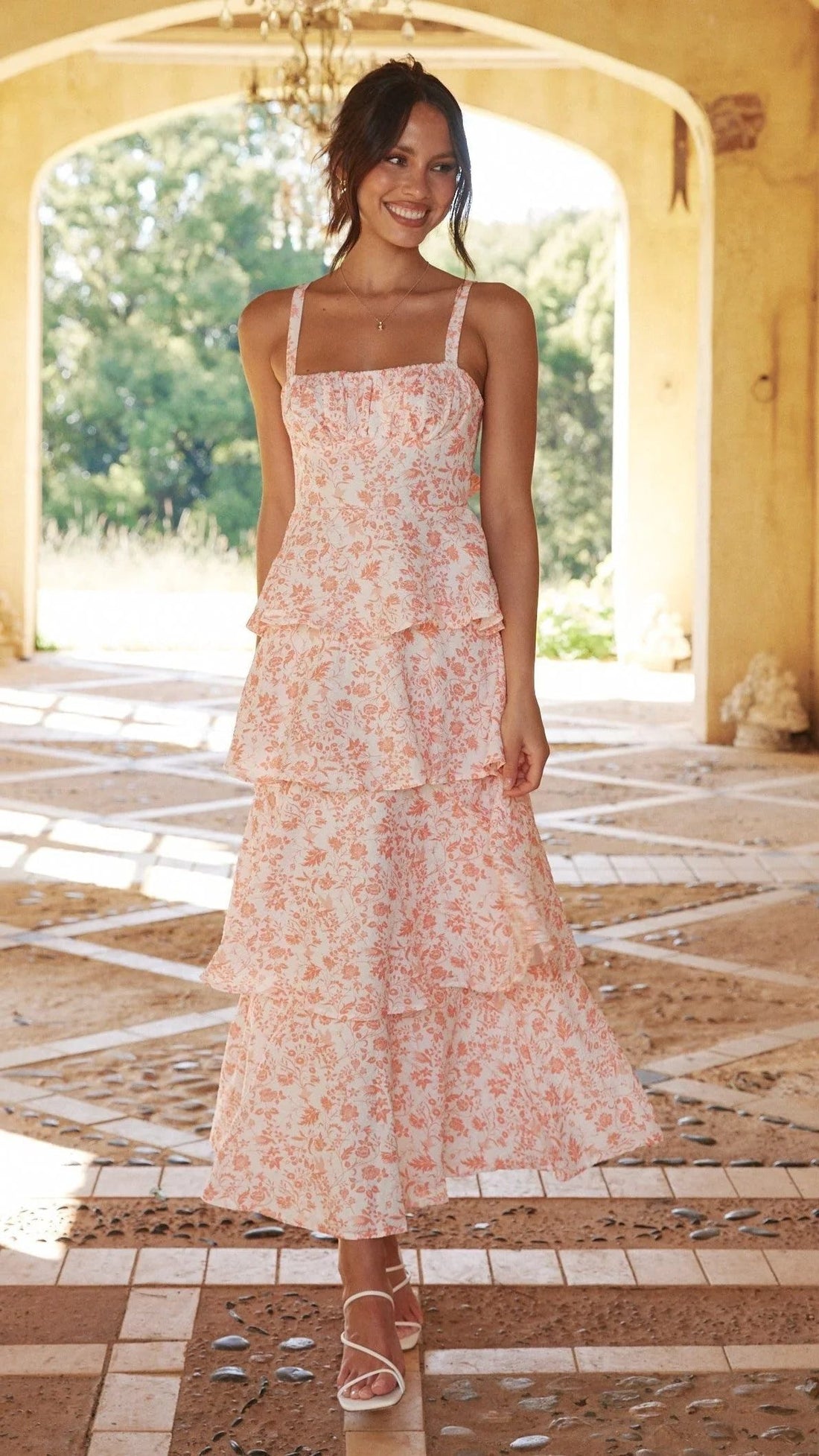 Tiered Floral Wedding Guest Maxi Dress for Women