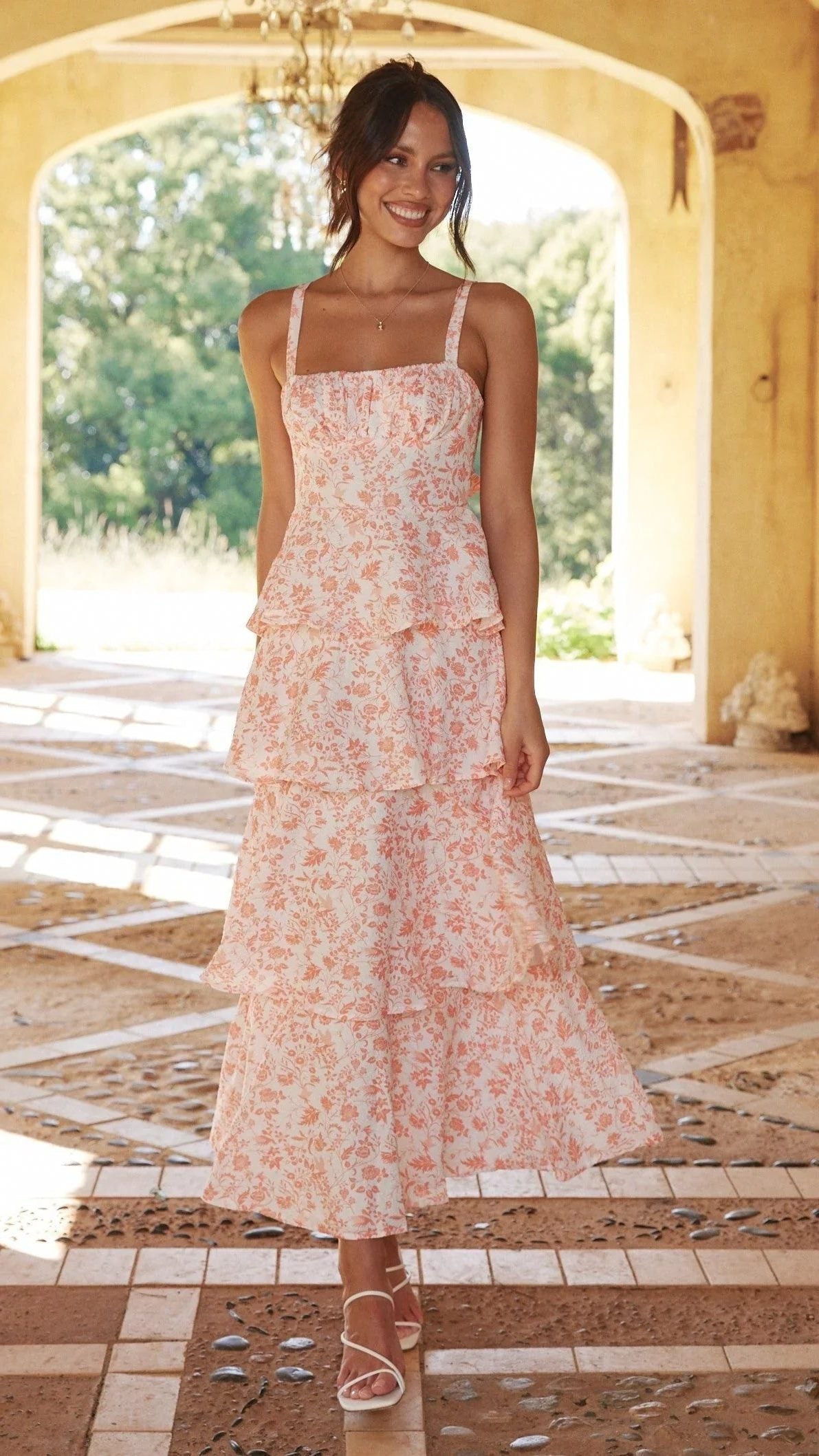 Tiered Floral Wedding Guest Maxi Dress for Women