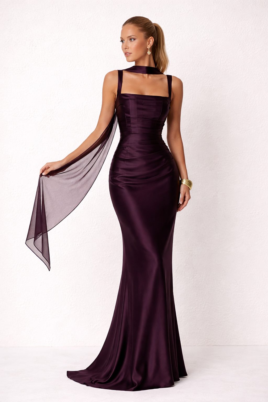 Square Neck Sleeveless Wedding Guest Maxi Dress for Women - Purple