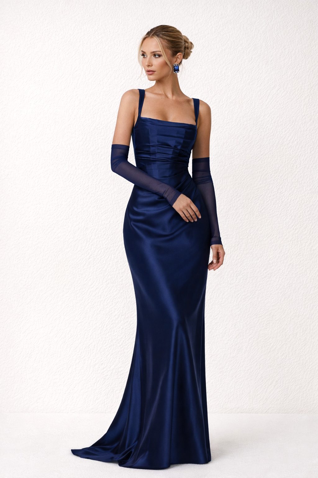 Square Neck Sleeveless Wedding Guest Maxi Dress for Women - Navy blue