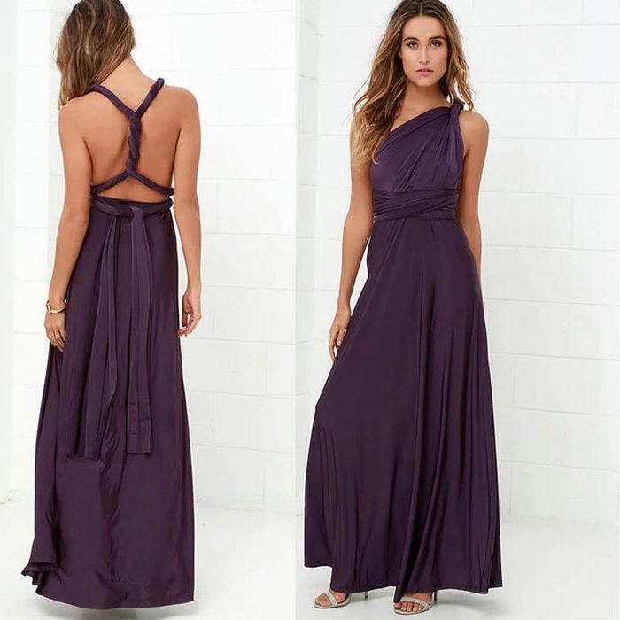 Halter Neck Wedding Guest Maxi Dress for Women - Purple