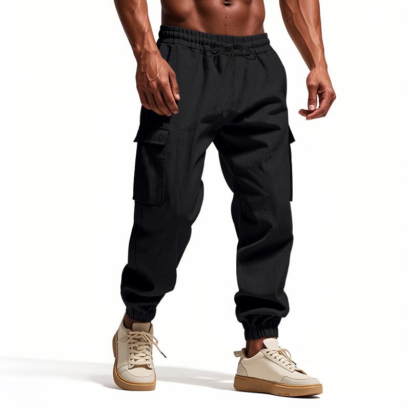 Linen Cargo Joggers with Tapered Ankle for Men - View 2