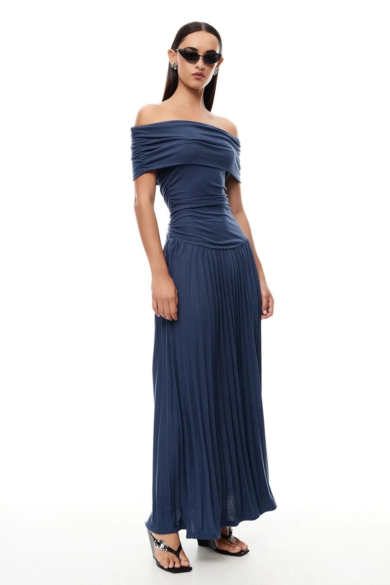 Off-Shoulder Pleated Wedding Guest Maxi Dress for Women - View 23