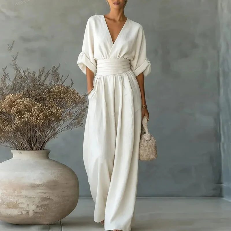 V-Neck Wide Leg Jumpsuit for Women