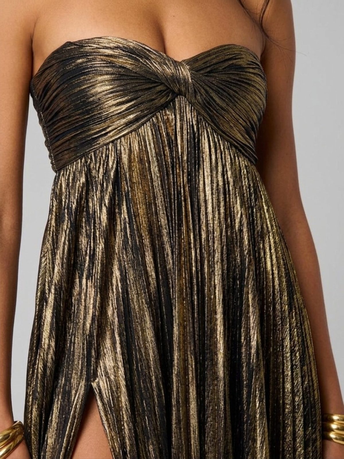 Strapless Wedding Guest Maxi Dress with Twisted Bodice and High Split for Women - View 9