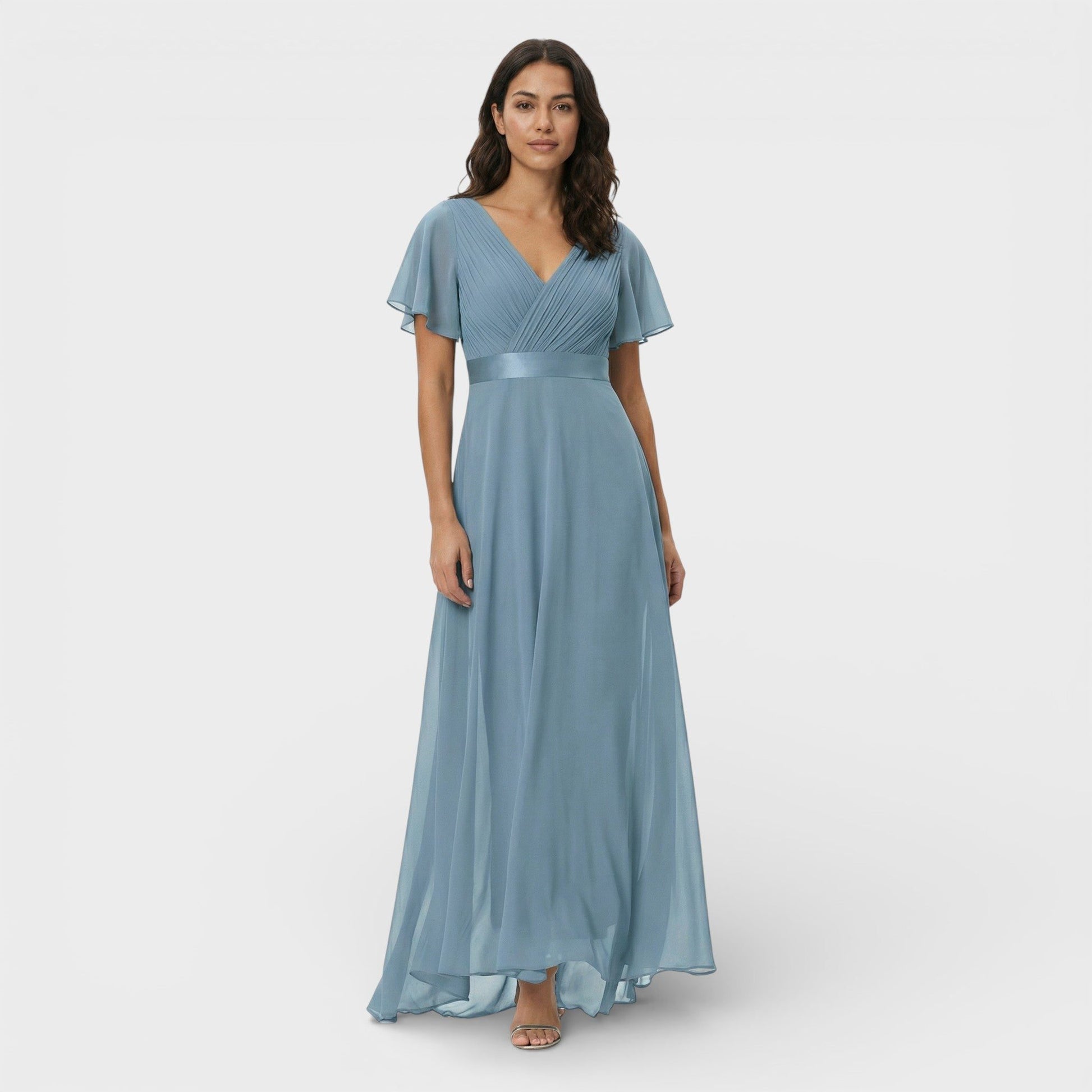 V-Neck Pleated Wedding Guest Maxi Dress for Women - View 10
