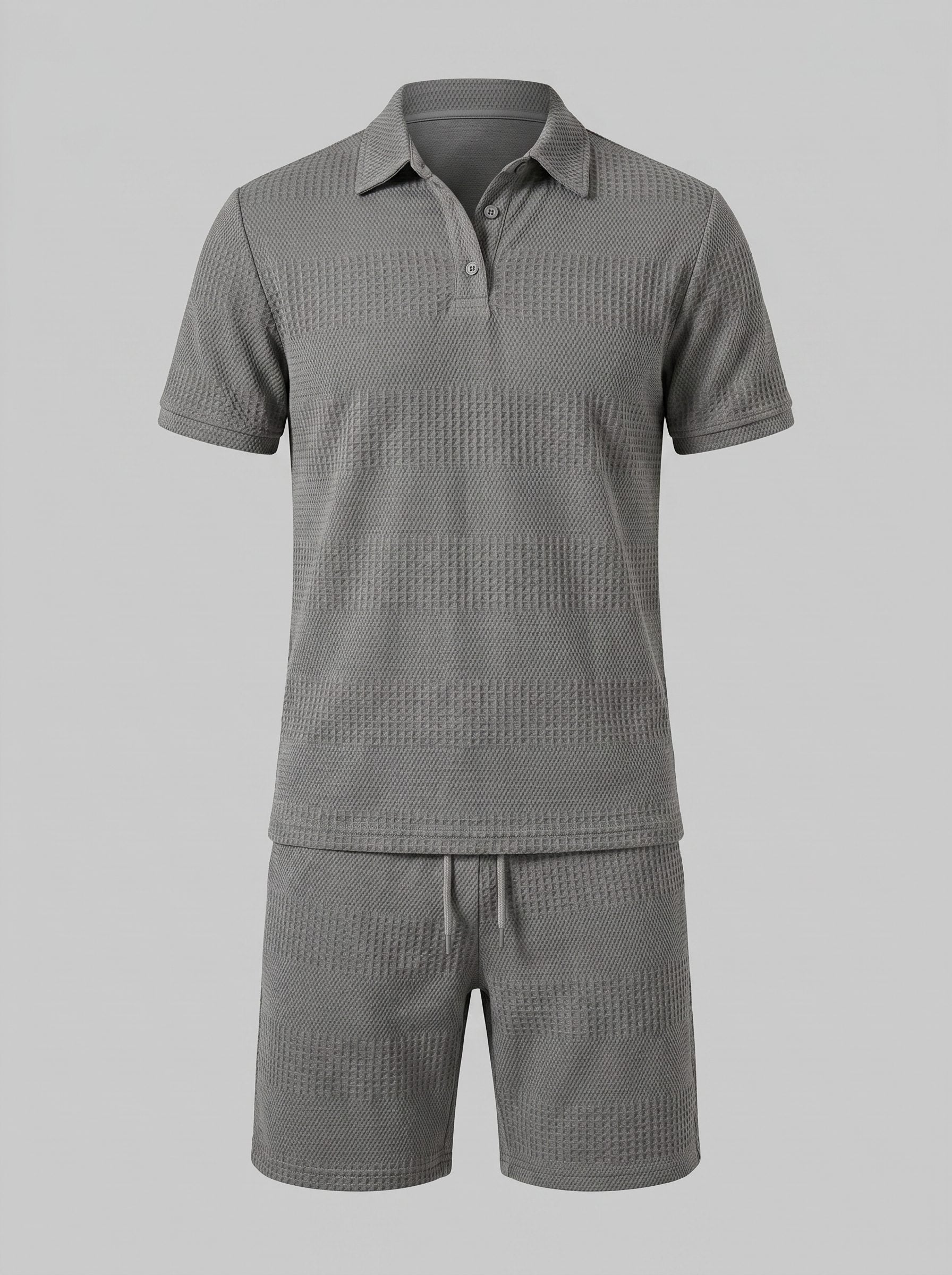 Textured Knit Polo Shirt and Shorts Set for Men - View 6