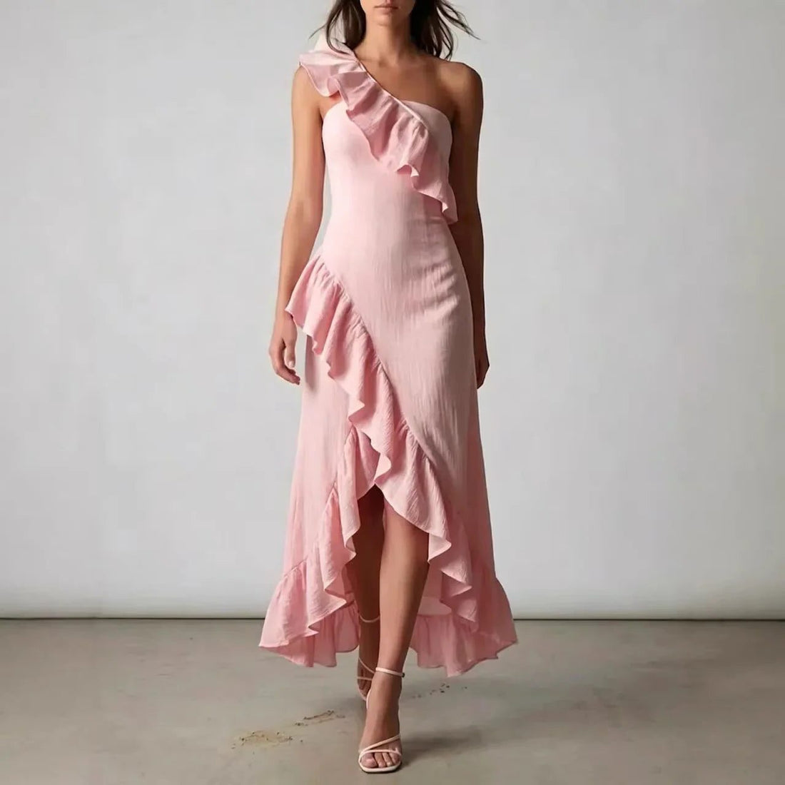 One-Shoulder Ruffle Midi Dress for Women