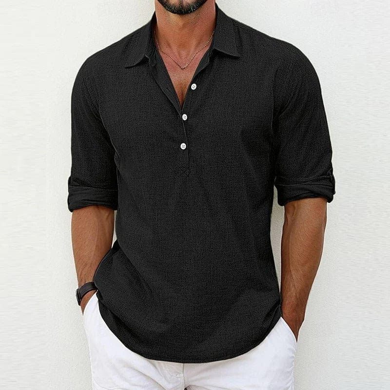 Linen Polo Shirt with Collar and Button Closure for Men