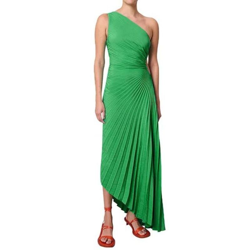 Halterneck Wedding Guest Pleated Maxi Dress for Women - Green