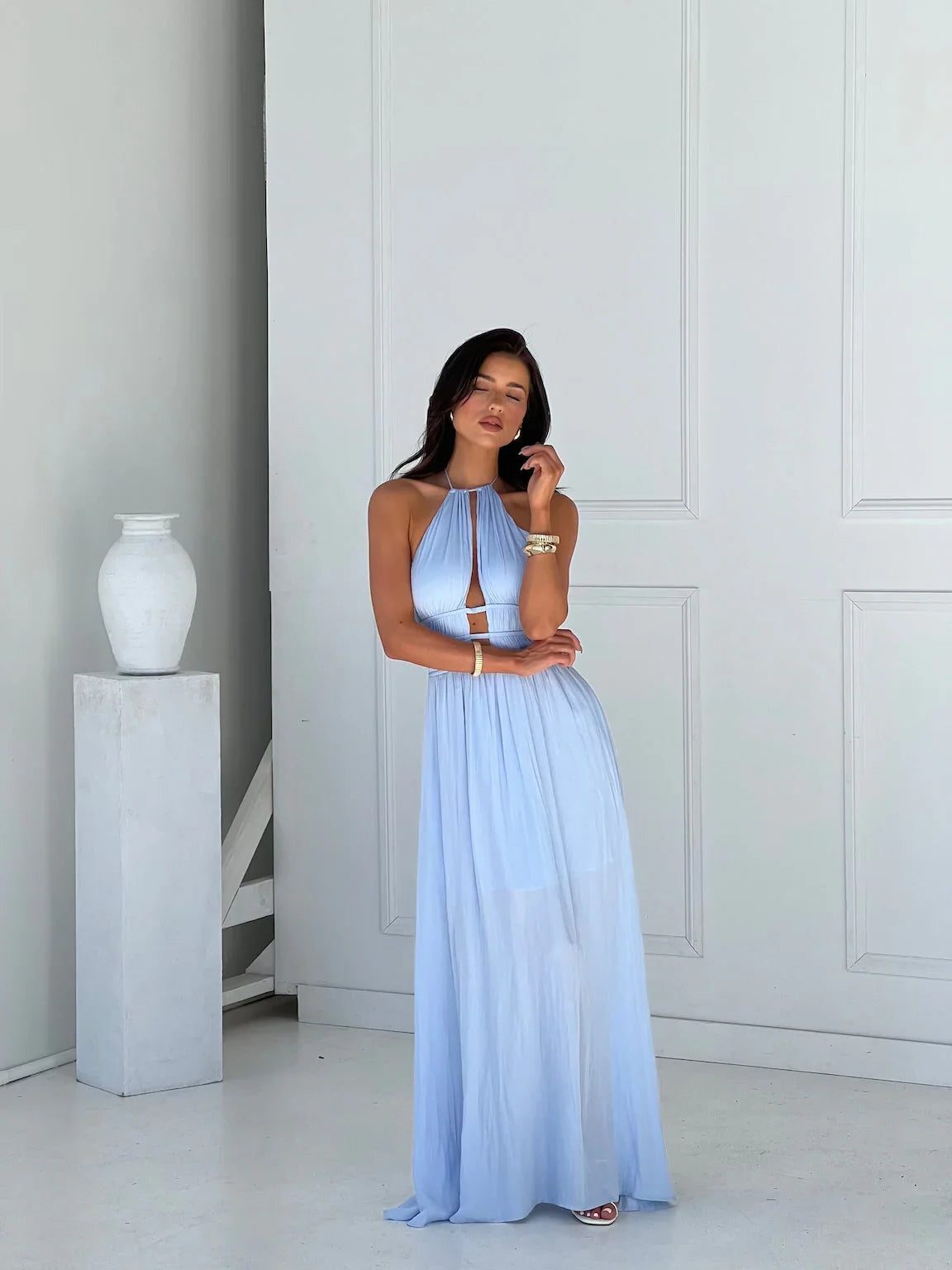 Halter Neck Cut-Out Wedding Guest Maxi Dress for Women - View 6