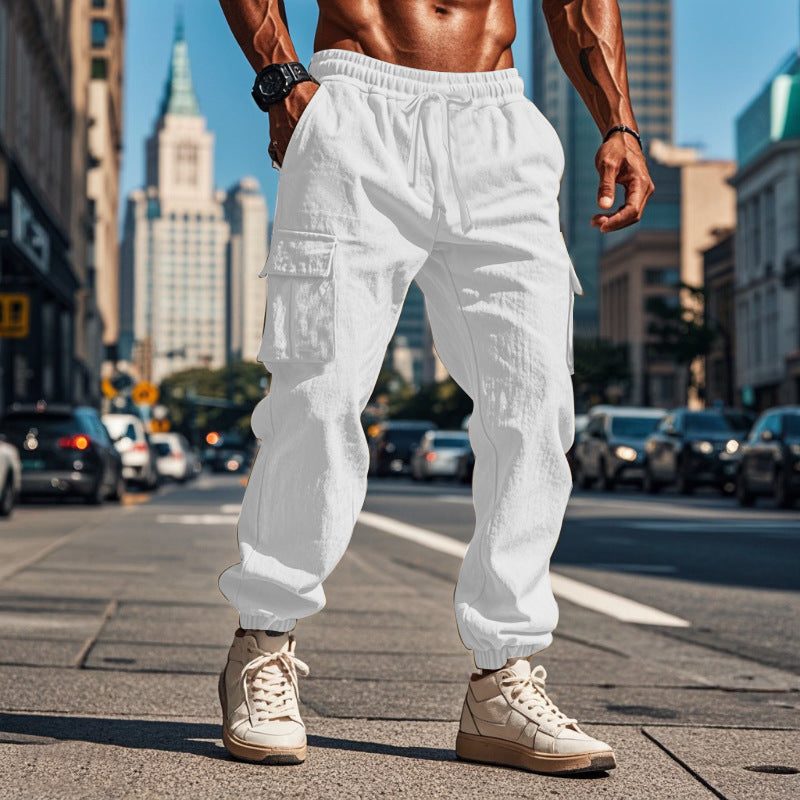 Linen Cargo Jogger Trousers for Men - View 2
