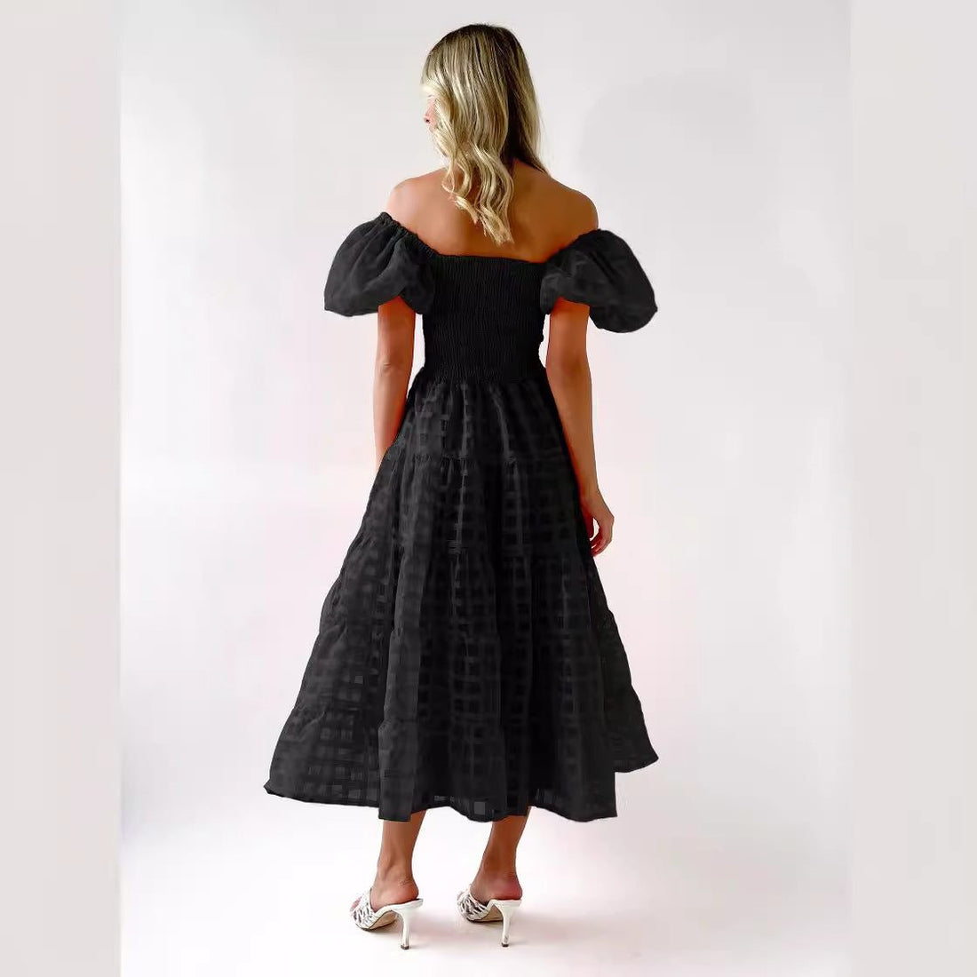 Puff Sleeve A-Line Wedding Guest Maxi Dress for Women - View 2