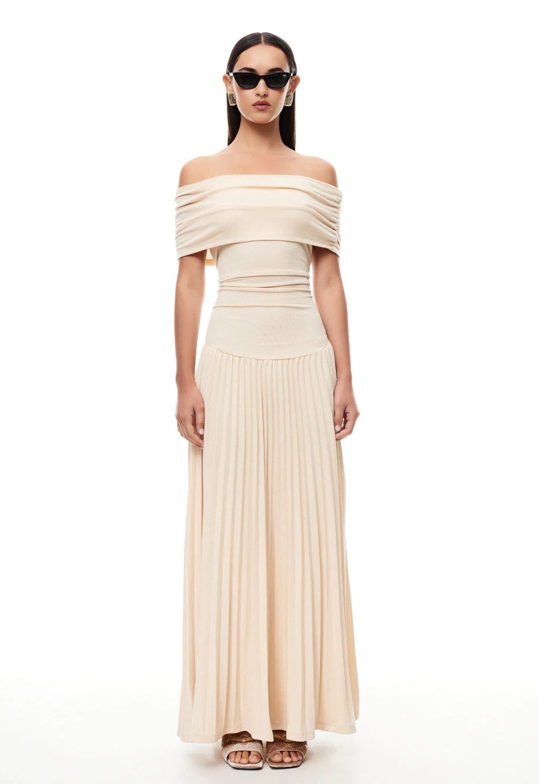 Off-Shoulder Pleated Wedding Guest Maxi Dress for Women - View 4