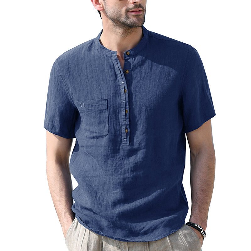 Linen Short Sleeve Henley Shirt for Men