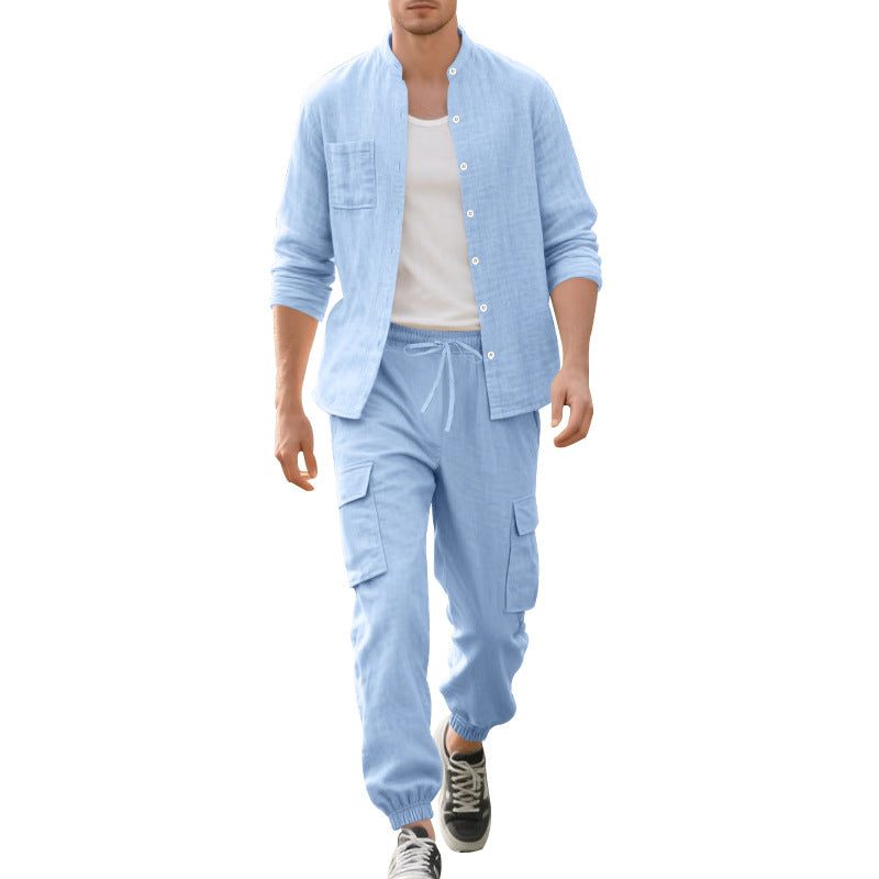 Linen Cargo Shirt and Trousers Set for Men - View 3