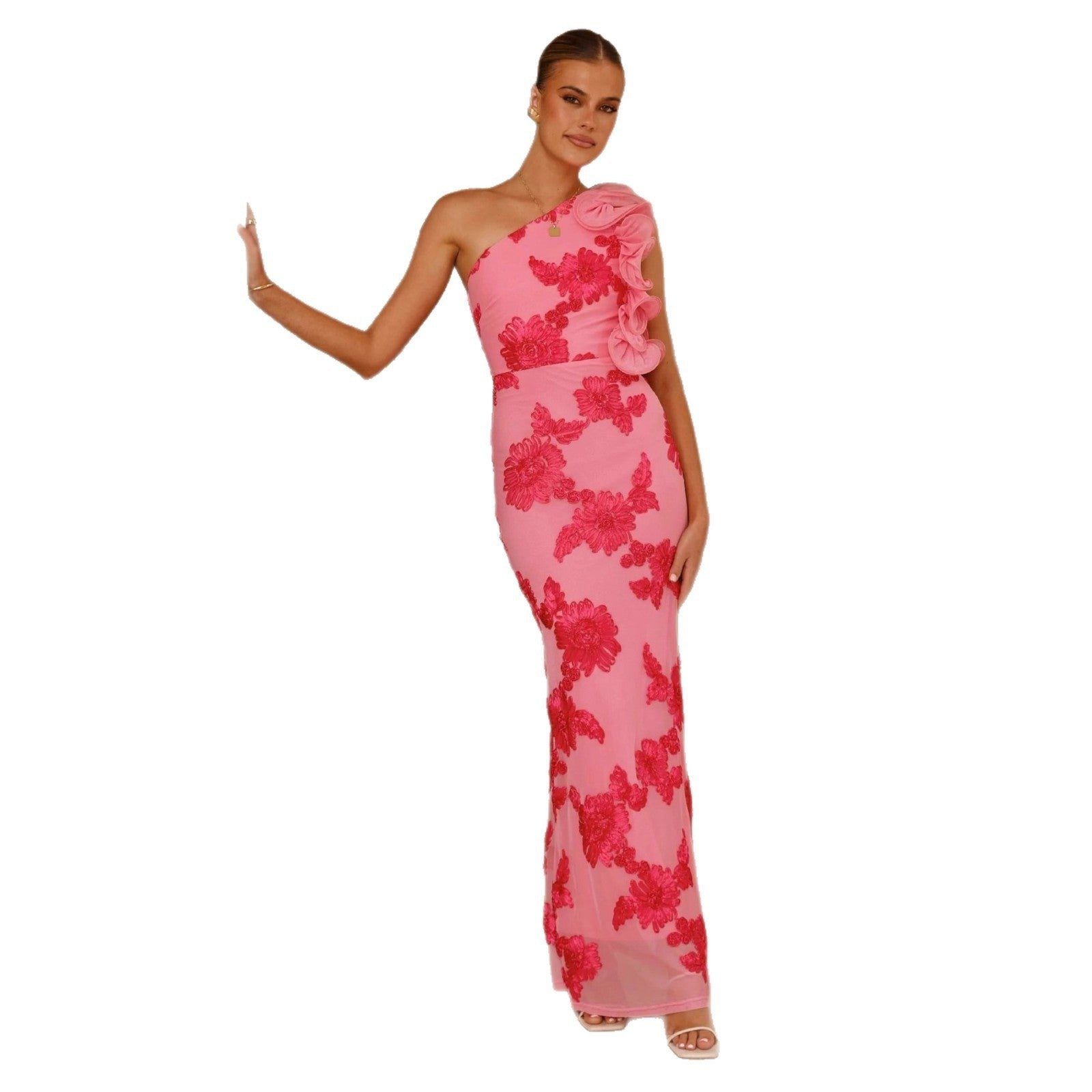 Asymmetrical One-Shoulder Wedding Guest Maxi Dress for Women - View 5