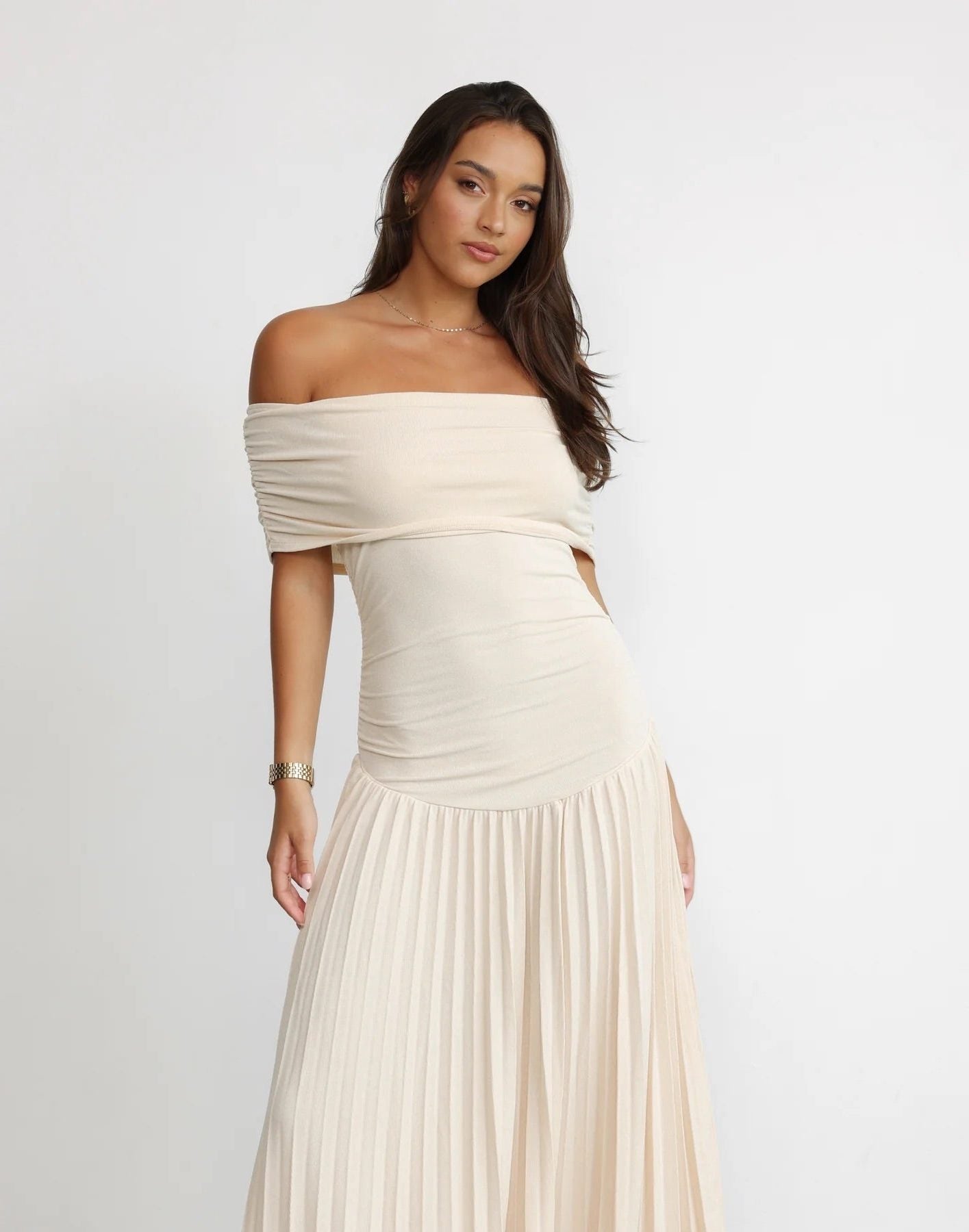Off-Shoulder Pleated Wedding Guest Maxi Dress for Women - View 13