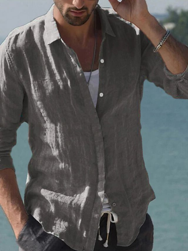 Linen Revere Collar Shirt for Men - View 8