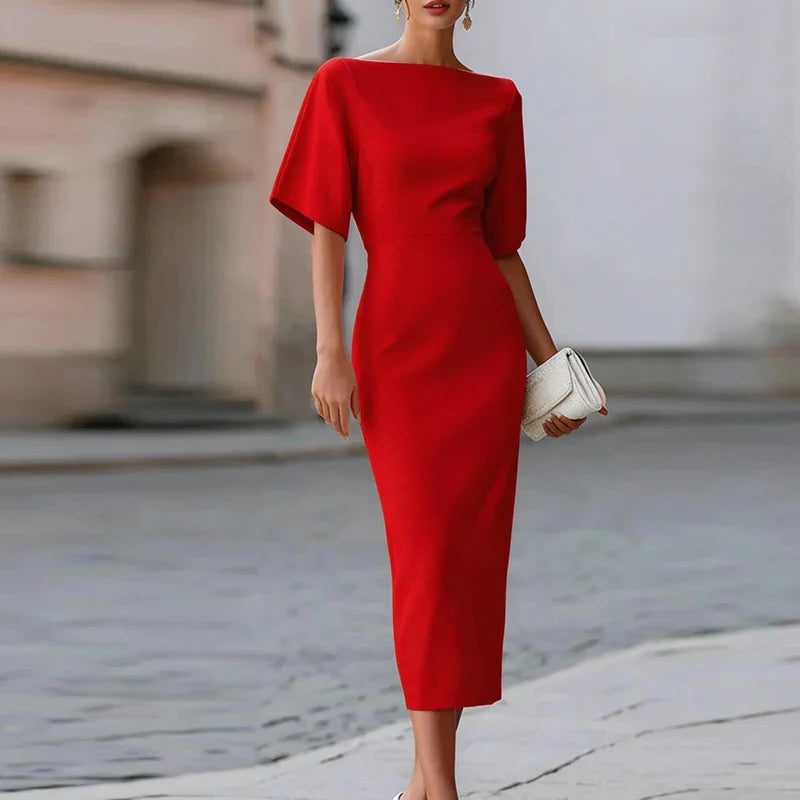 Midi Bodycon Dress with Short Sleeves for Women