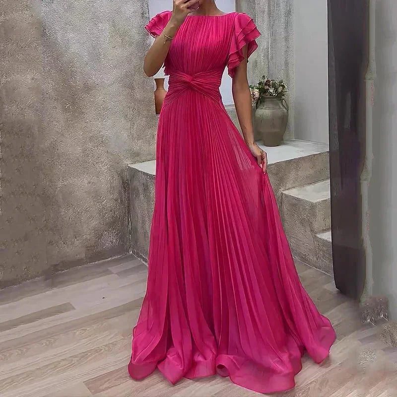 Pleated Belted Wedding Guest Maxi Dress for Women - View 2