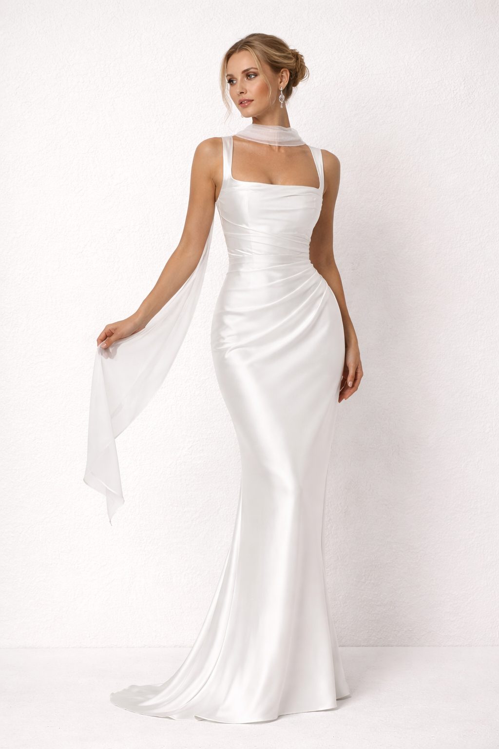 Square Neck Sleeveless Wedding Guest Maxi Dress for Women - White
