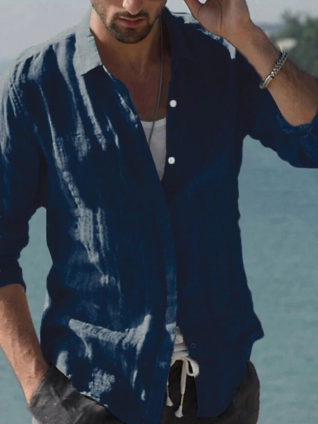Linen Revere Collar Shirt for Men - View 9