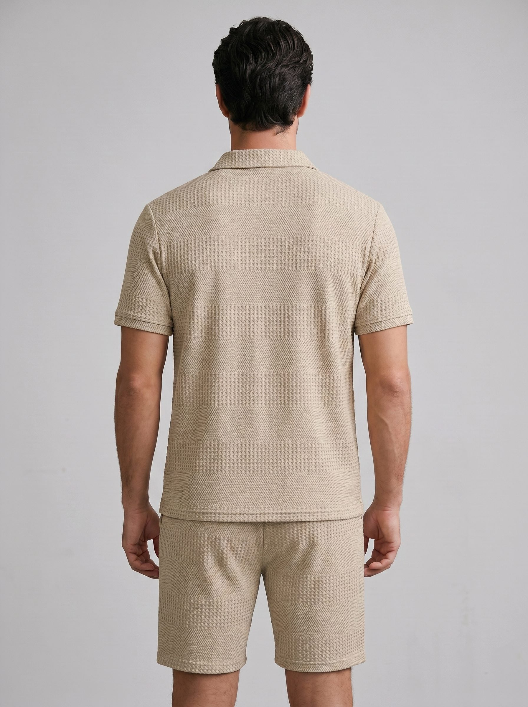 Textured Knit Polo Shirt and Shorts Set for Men - View 24