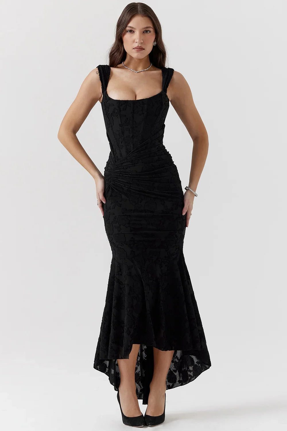 Wedding Guest Wrap Midi Dress for Women - Black