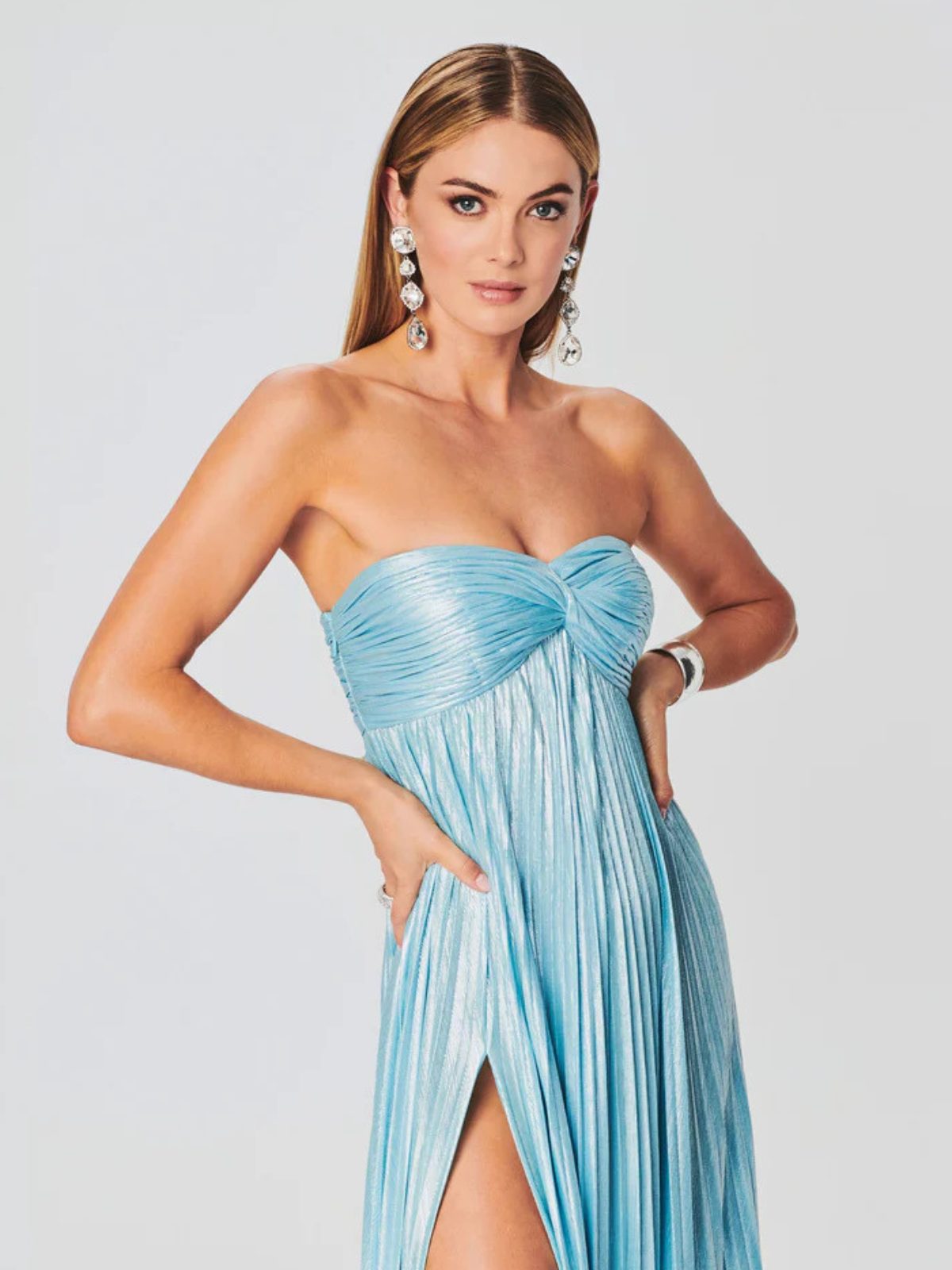 Strapless Wedding Guest Maxi Dress with Twisted Bodice and High Split for Women - View 15
