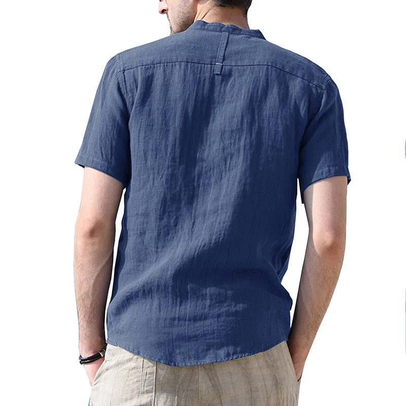Linen Short Sleeve Henley Shirt for Men - View 2