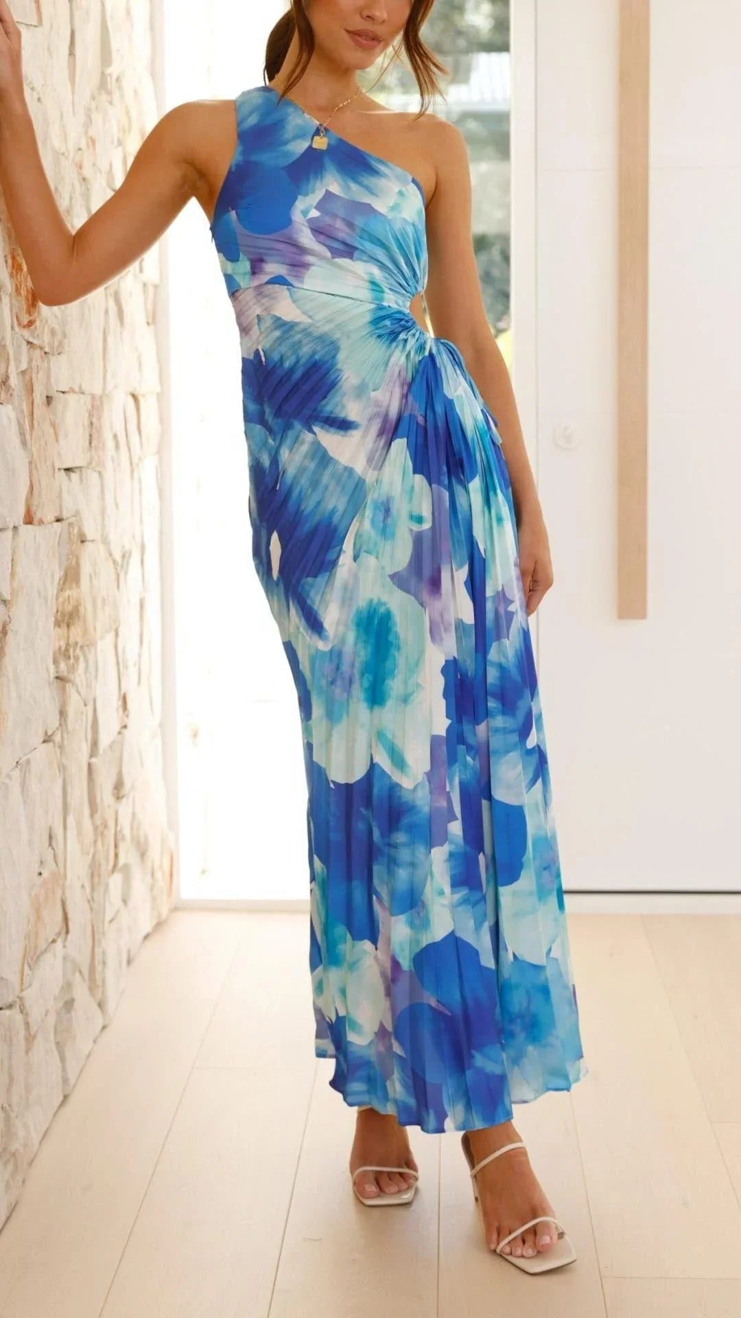 One-Shoulder Floral Wedding Guest Maxi Dress for Women - View 5
