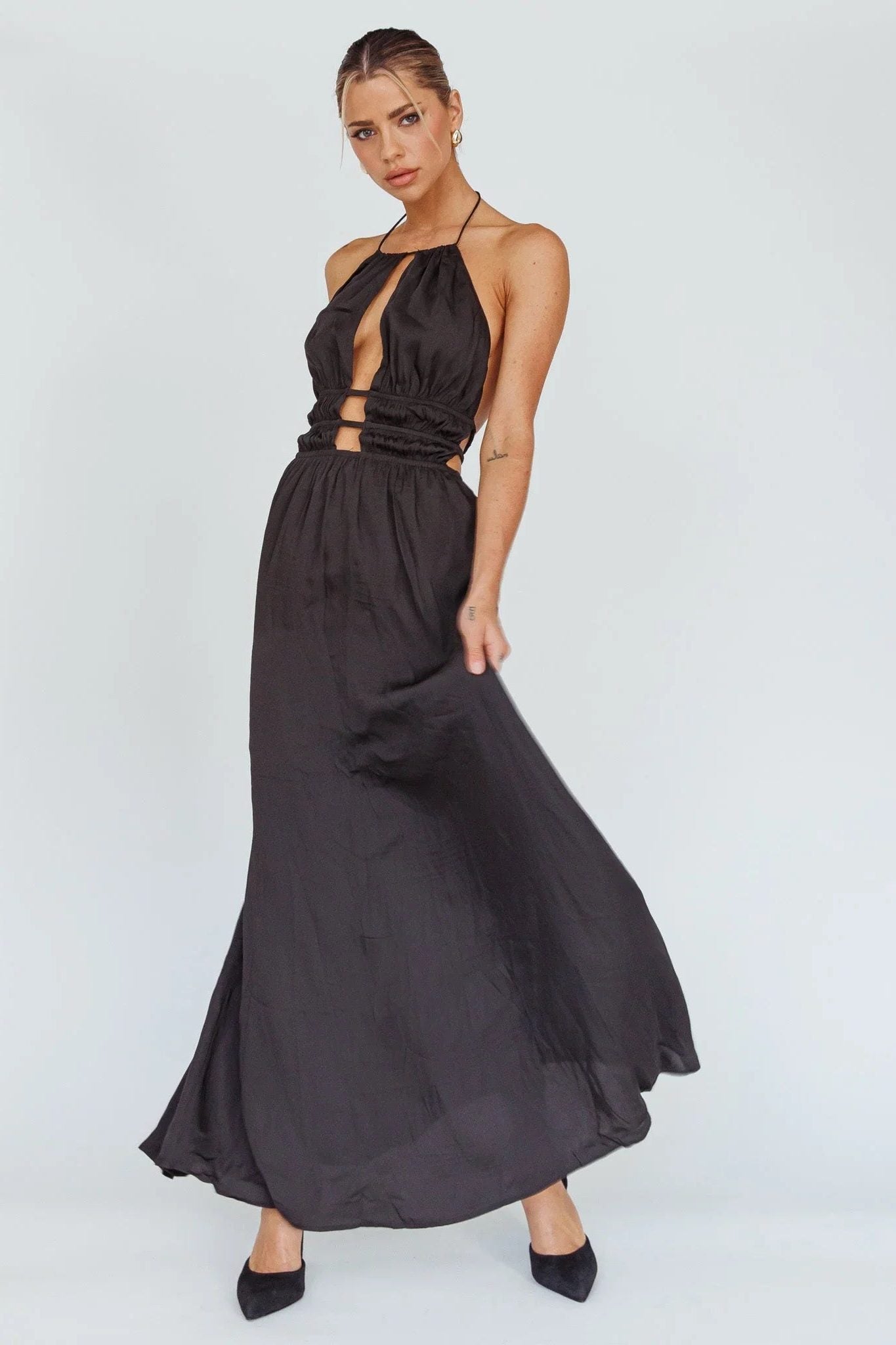 Halter Neck Cut-Out Wedding Guest Maxi Dress for Women - View 12