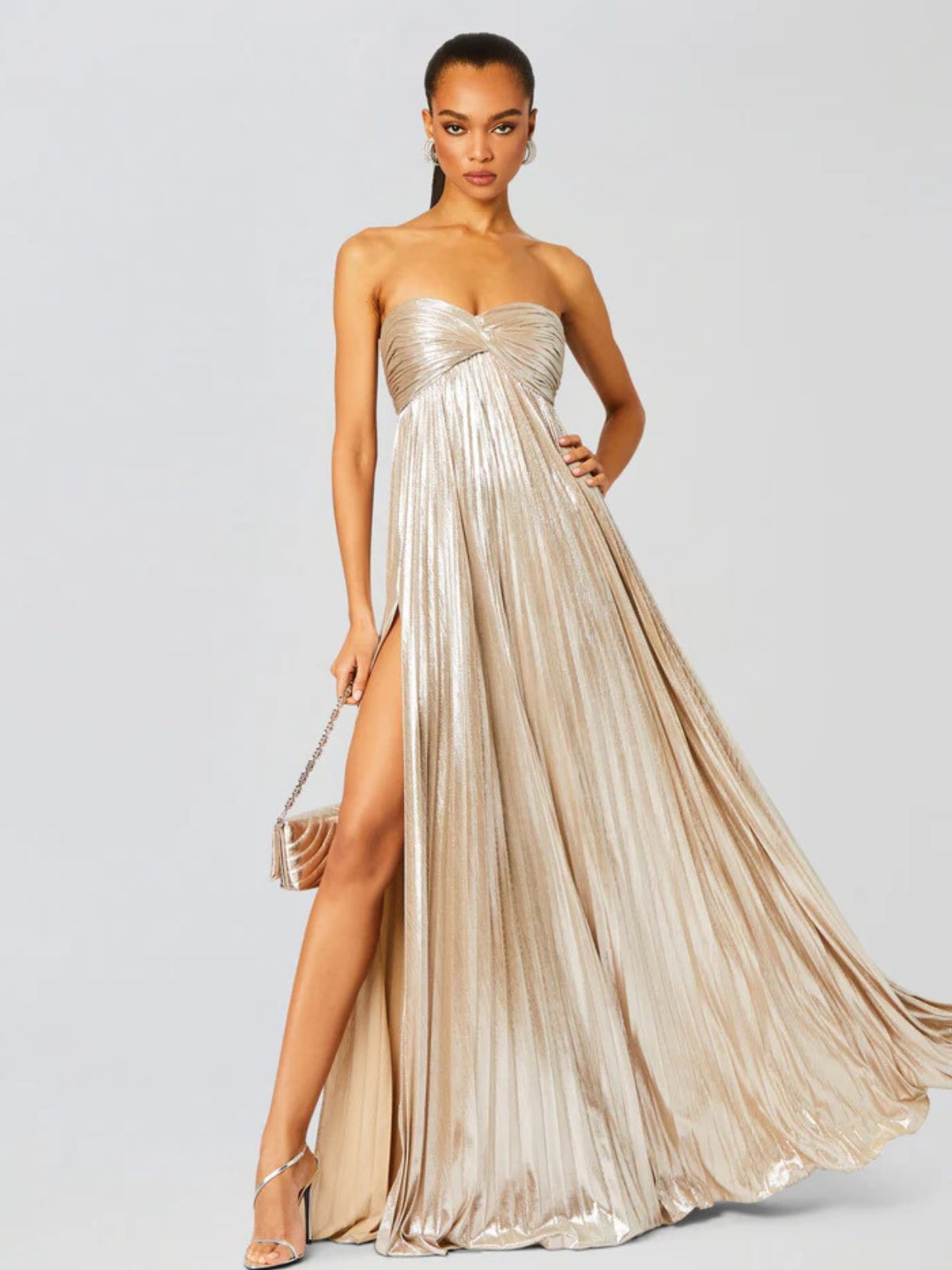 Strapless Wedding Guest Maxi Dress with Twisted Bodice and High Split for Women - View 2