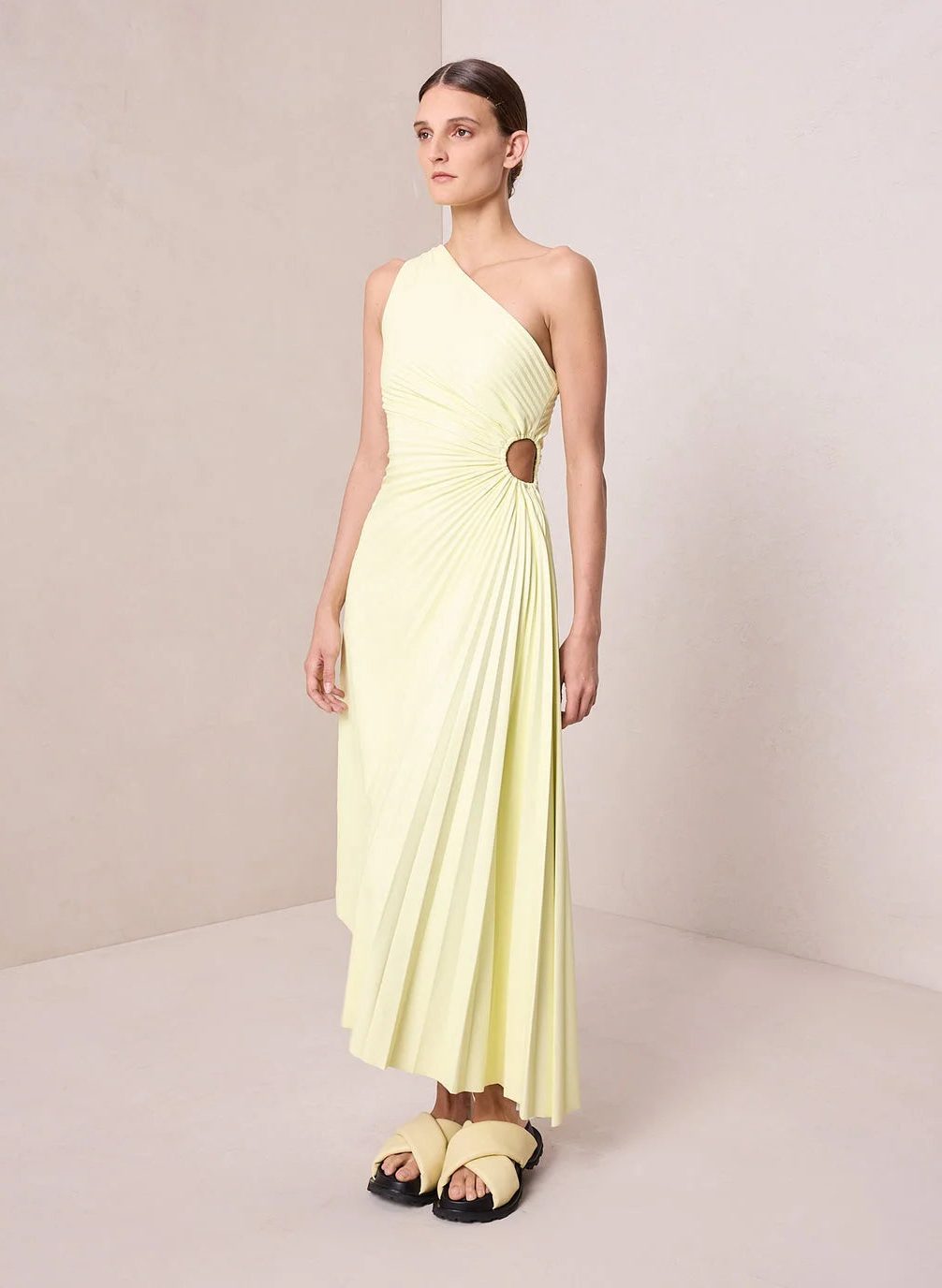 Halterneck Wedding Guest Pleated Maxi Dress for Women - Beige