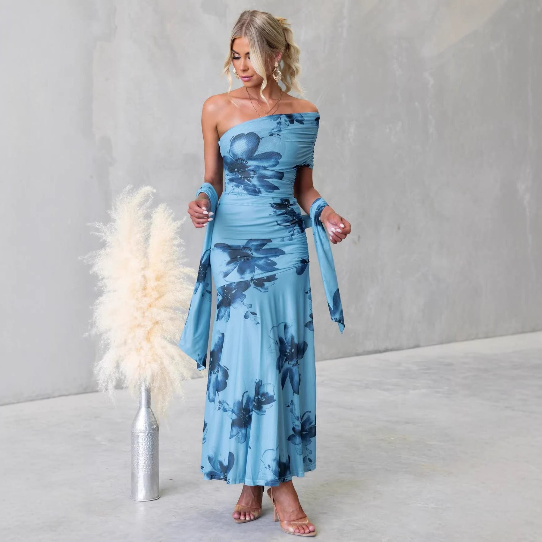 Off-Shoulder Wedding Guest Floral Maxi Dress for Women - View 3