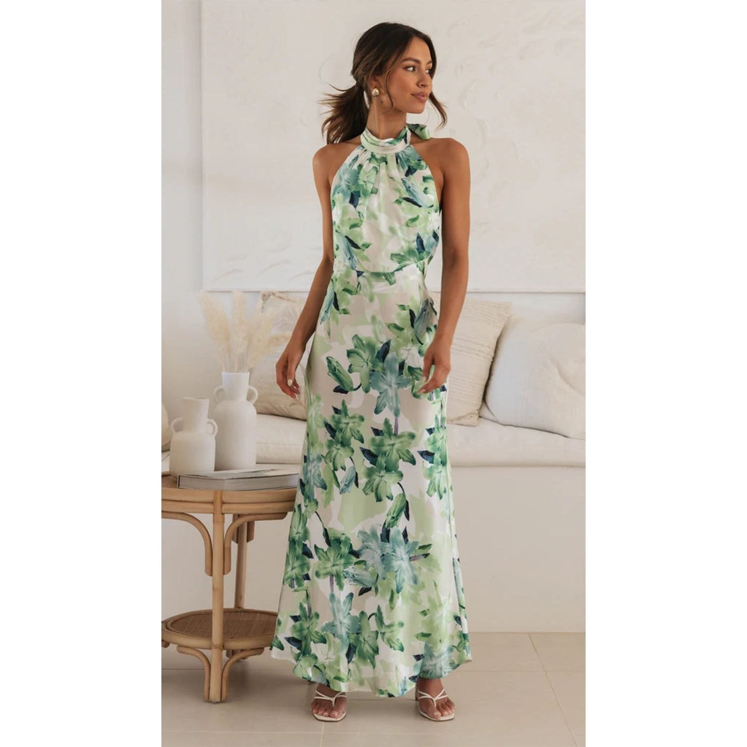 Halterneck Floral Maxi Dress Wedding Guest for Women - View 2