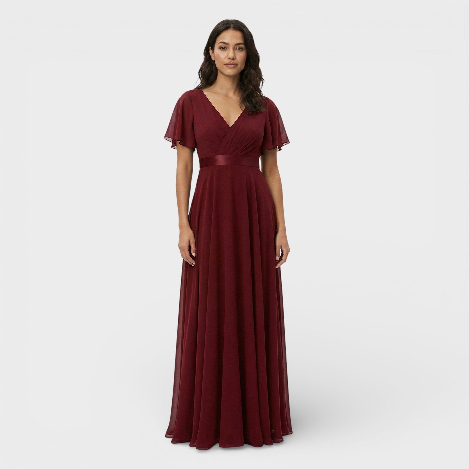 V-Neck Pleated Wedding Guest Maxi Dress for Women - View 16