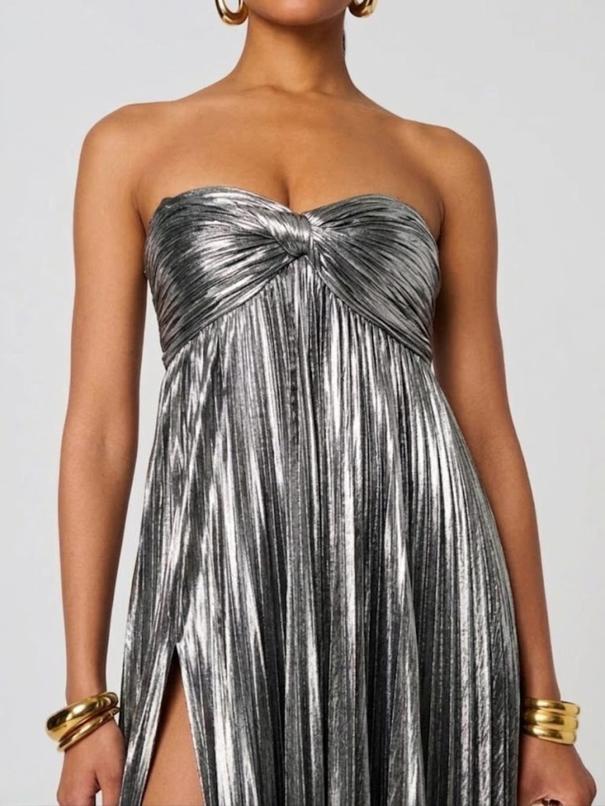 Strapless Wedding Guest Maxi Dress with Twisted Bodice and High Split for Women - View 13