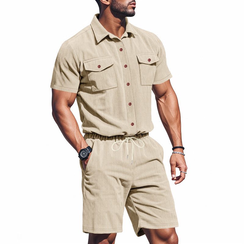Short Sleeve Shirt and Shorts Set for Men - Apricot