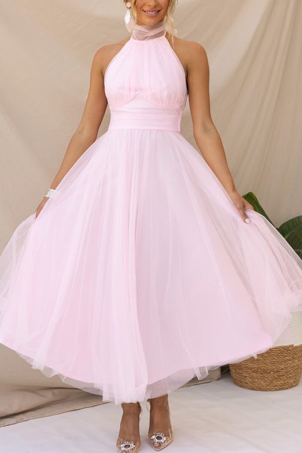 Halterneck Wedding Guest Tulle Maxi Dress for Women - View 11