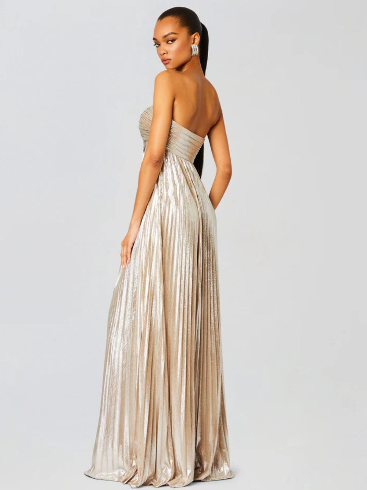 Strapless Wedding Guest Maxi Dress with Twisted Bodice and High Split for Women - View 4