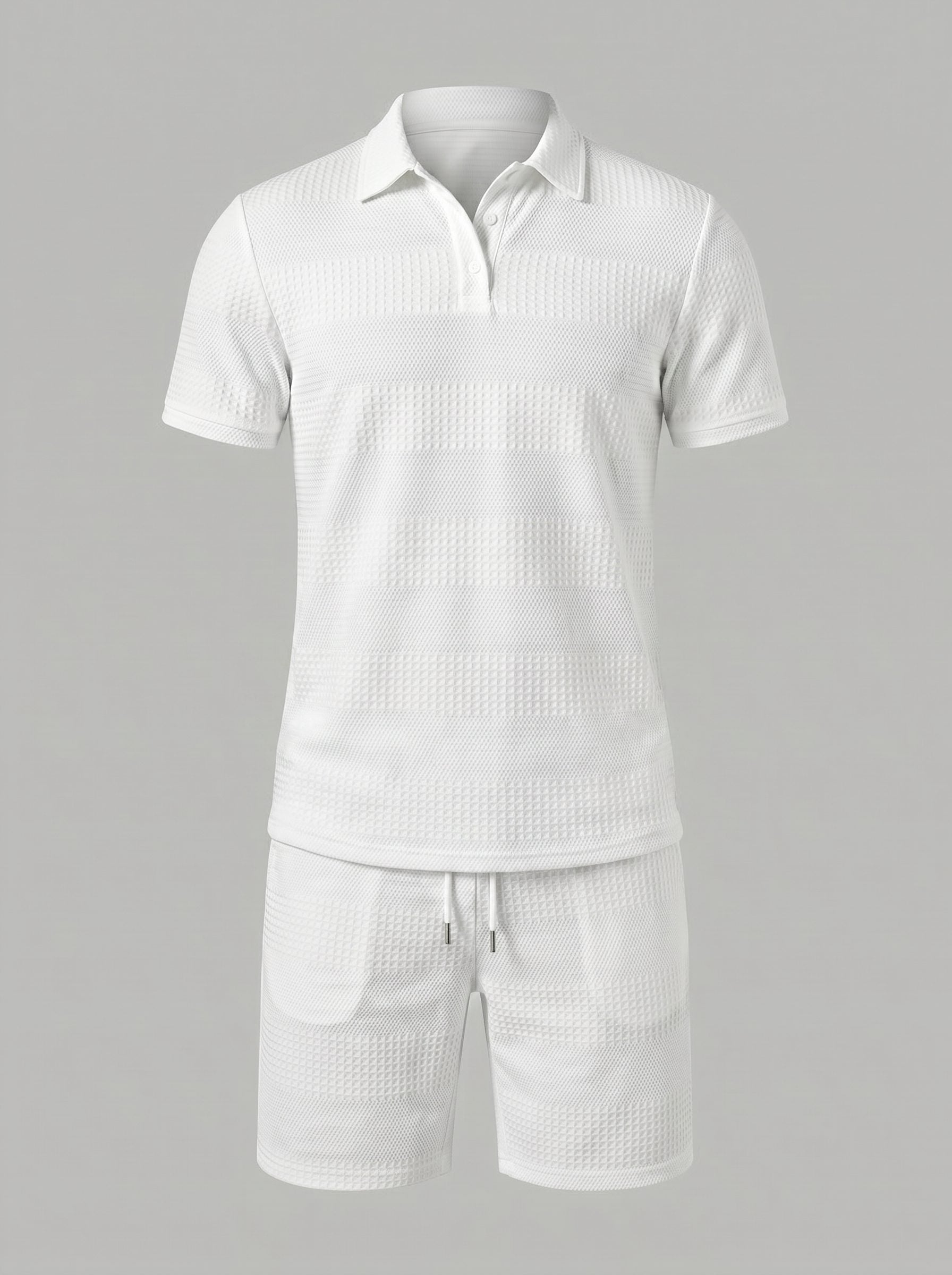 Textured Knit Polo Shirt and Shorts Set for Men - View 2