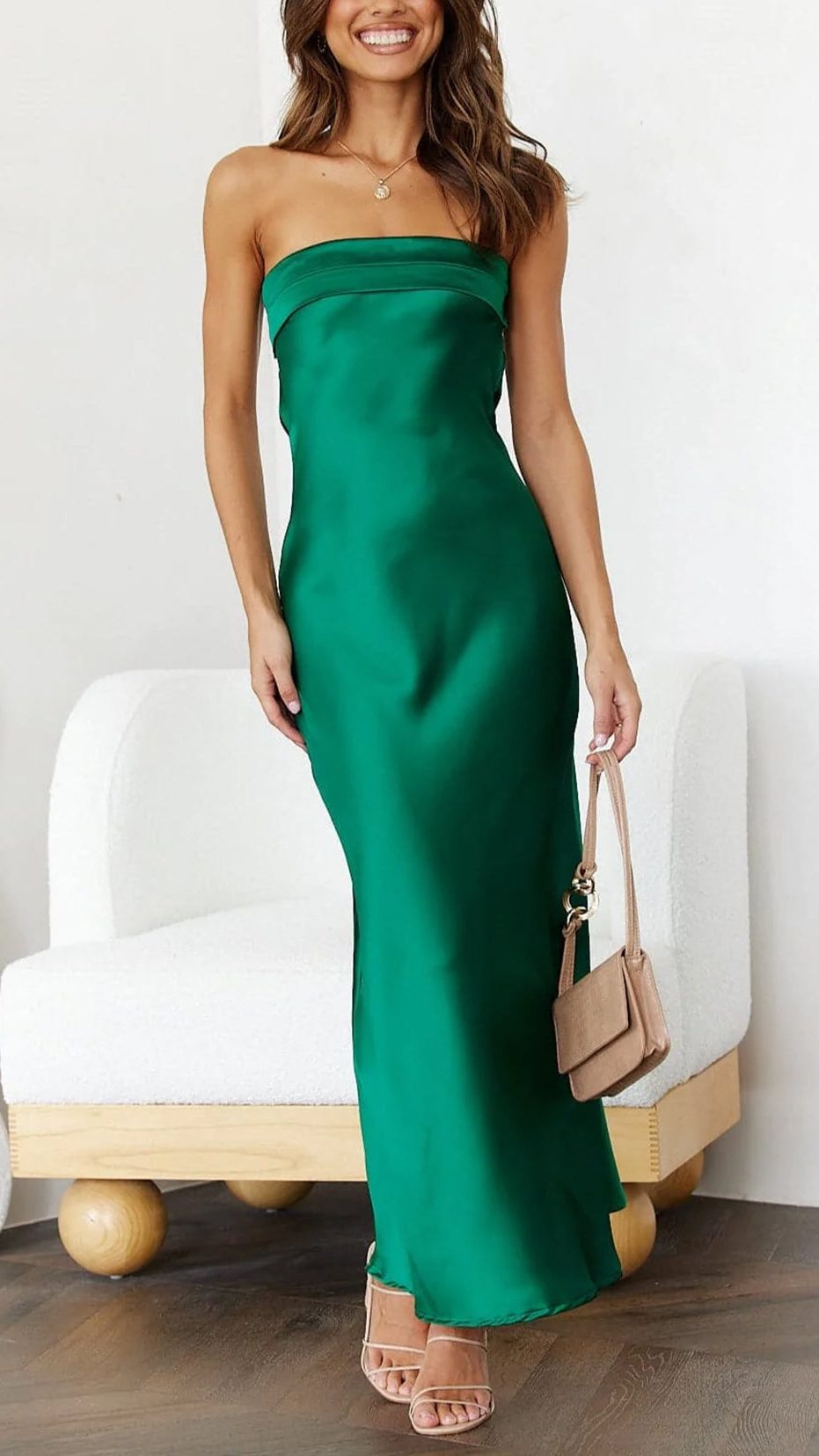 Strapless Satin Wedding Guest Maxi Dress for Women - View 7