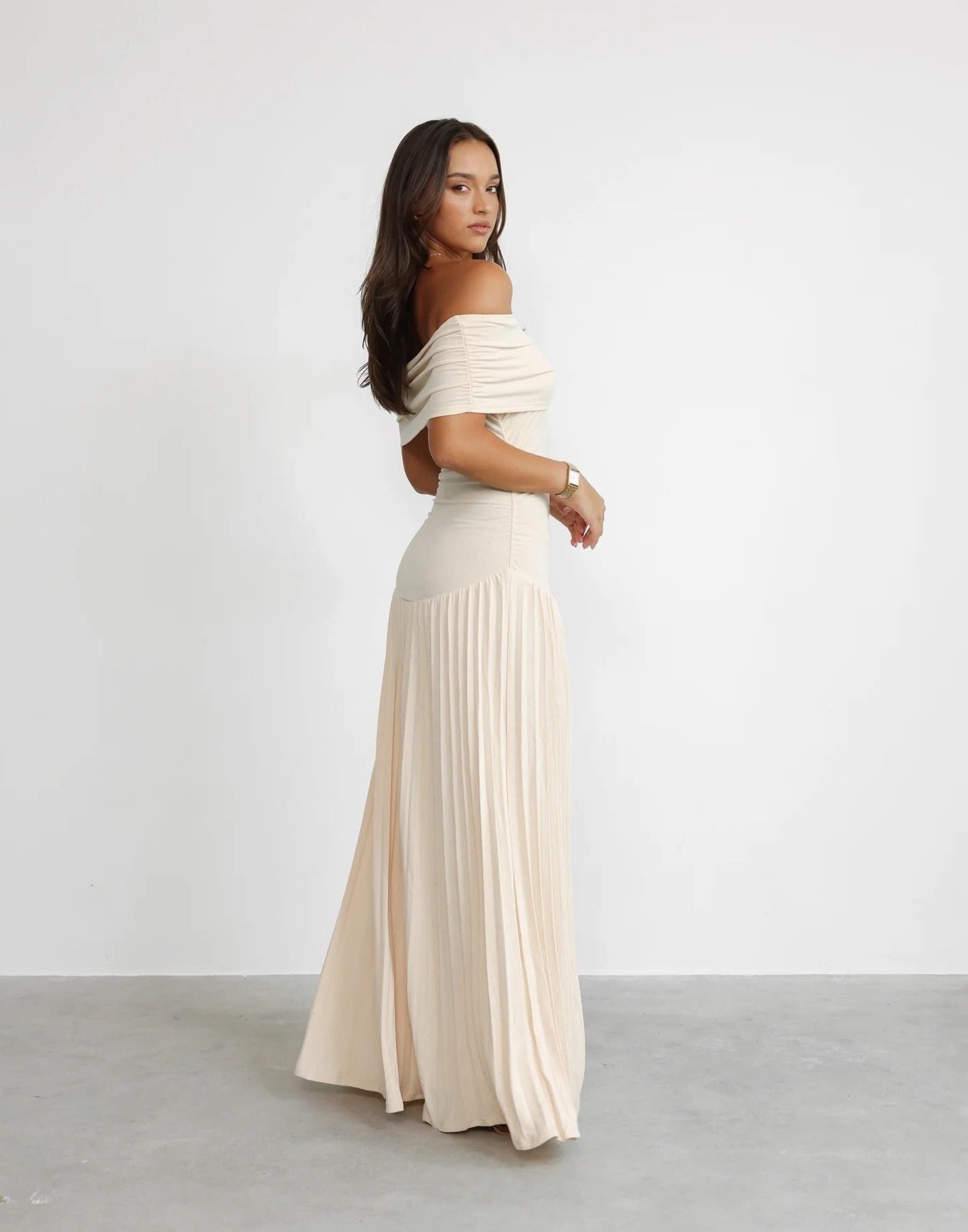 Off-Shoulder Pleated Wedding Guest Maxi Dress for Women - View 2