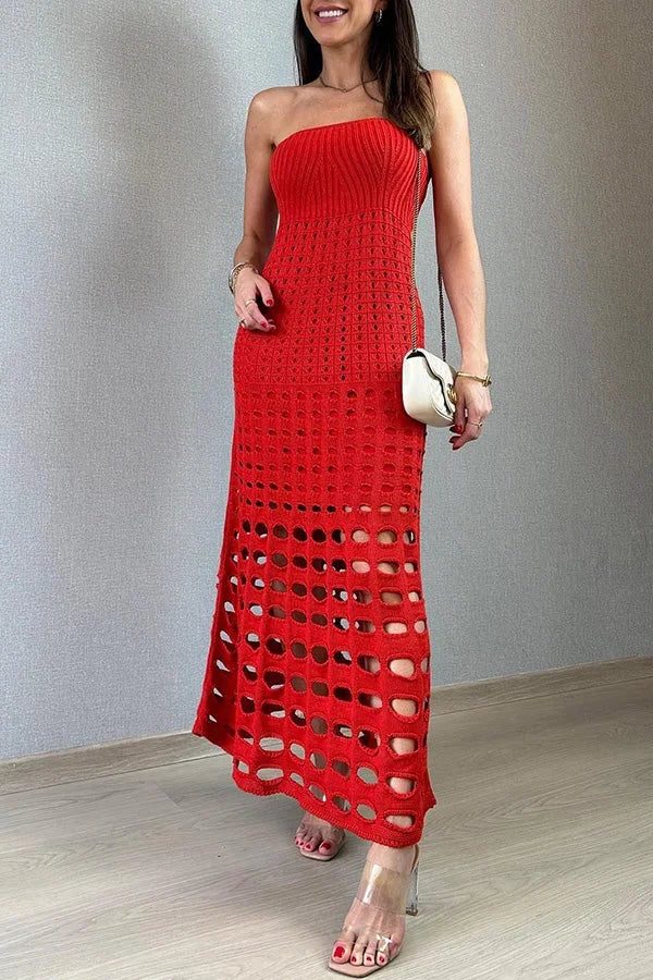 Strapless Openwork Wedding Guest Maxi Dress for Women