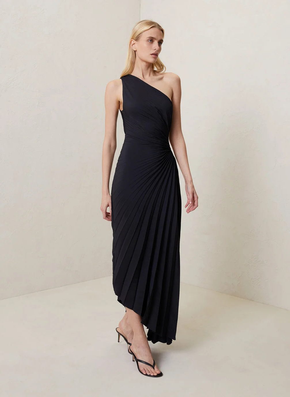 Halterneck Wedding Guest Pleated Maxi Dress for Women - Black