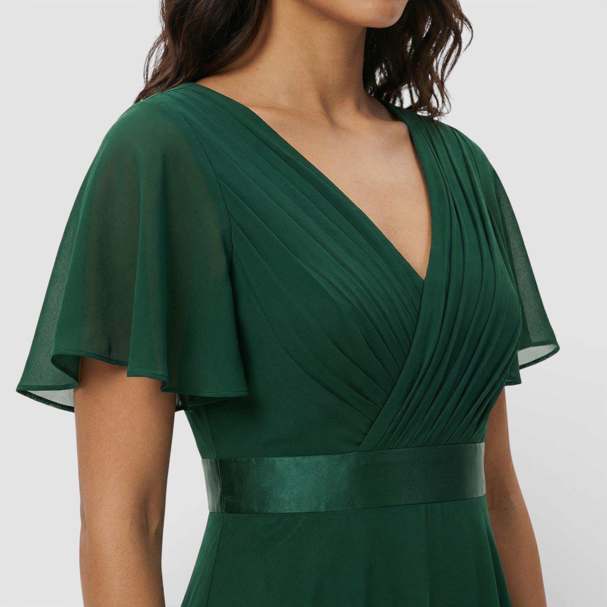 V-Neck Pleated Wedding Guest Maxi Dress for Women - View 3