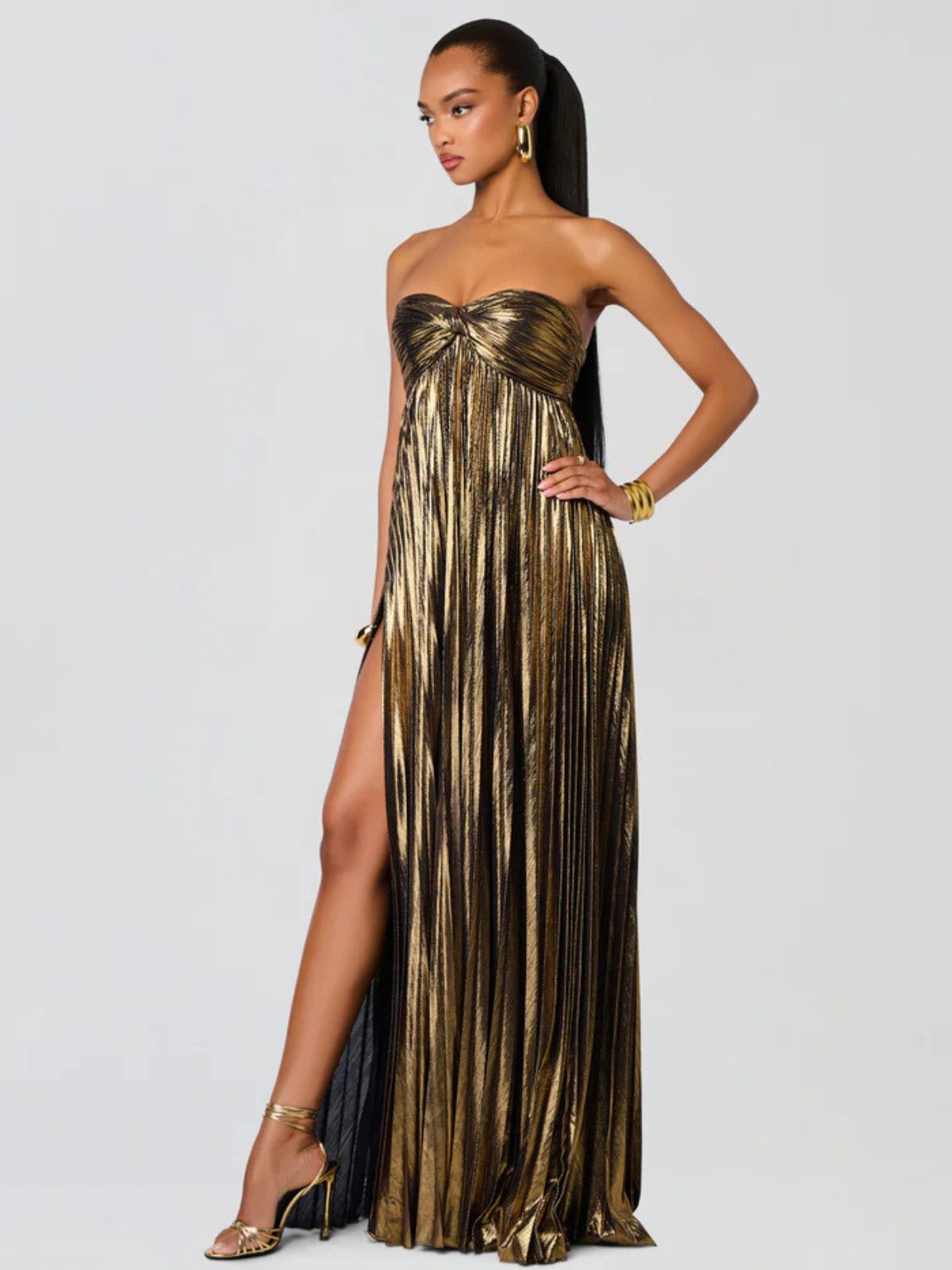 Strapless Wedding Guest Maxi Dress with Twisted Bodice and High Split for Women - View 7